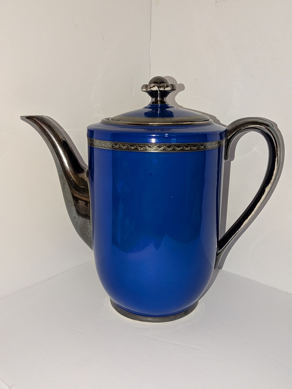 Dekor Keram Silber Bavaria Cobalt Blue with Silver Tea Pot 8.5 Inches Tall